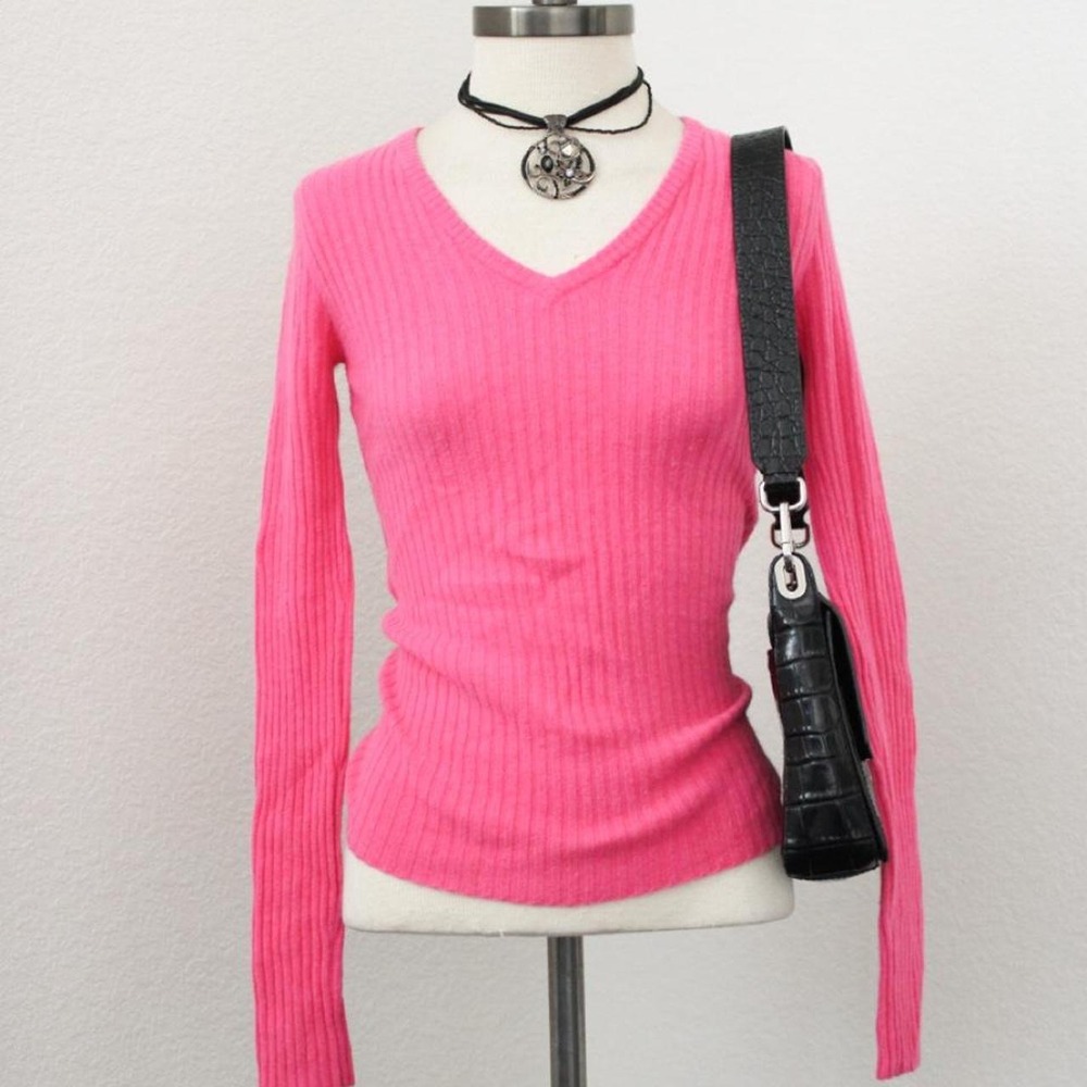 Y2k vintage DKNY hot pink ribbed knit sweater womens size small